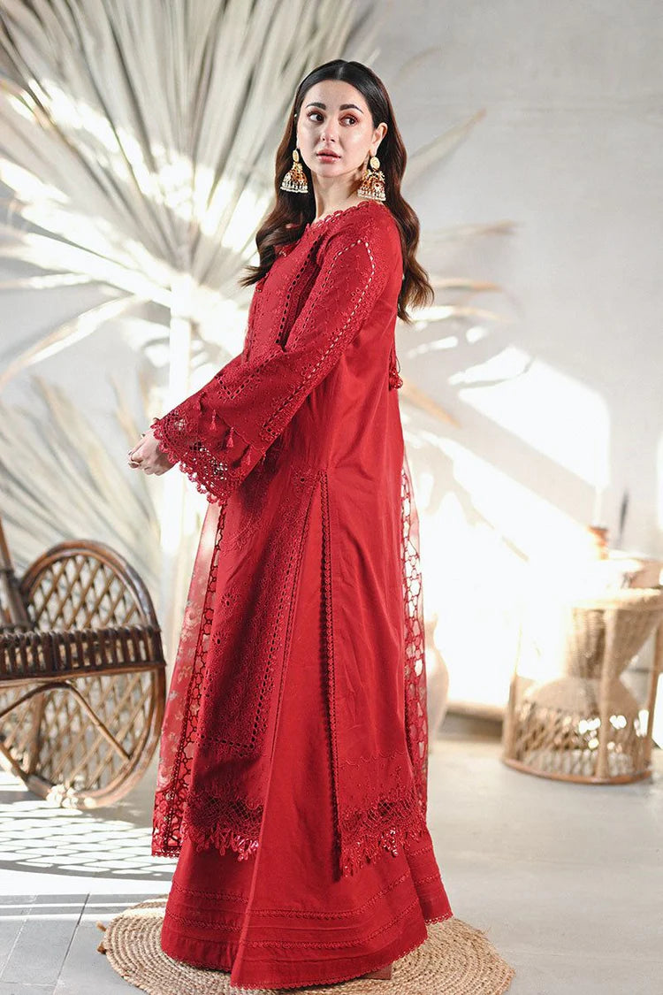 QALAMQAR-3PC LAWN CHIKAANKARI EMBROIDERED SHIRT WITH CHIFFON PRINTED EMB DUPATTA AND TROUSER-UR-3613