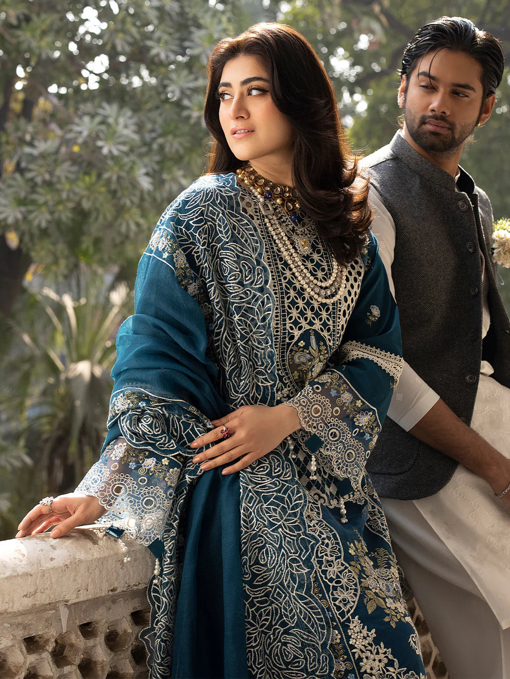 MAHNUR-3PC LAWN EMBROIDERED SHIRT WITH KHADDI NET EMBROIDERED DUPATTA AND TROUSER-UR-3592