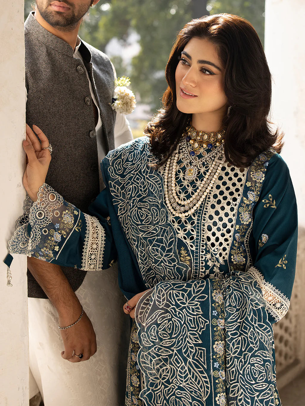 MAHNUR-3PC LAWN EMBROIDERED SHIRT WITH KHADDI NET EMBROIDERED DUPATTA AND TROUSER-UR-3592