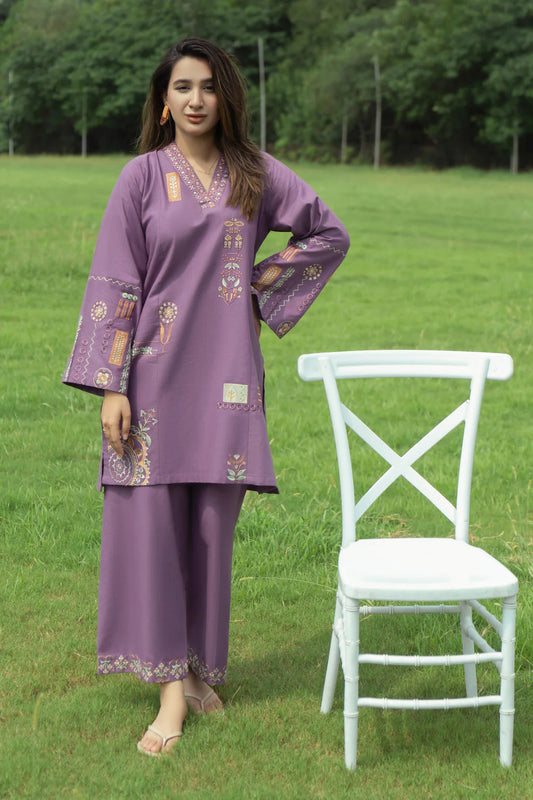 URGE-2PC DHANAK EMBROIDERED SHIRT WITH DHANAK EMBROIDRED TROUSER-UR-2731