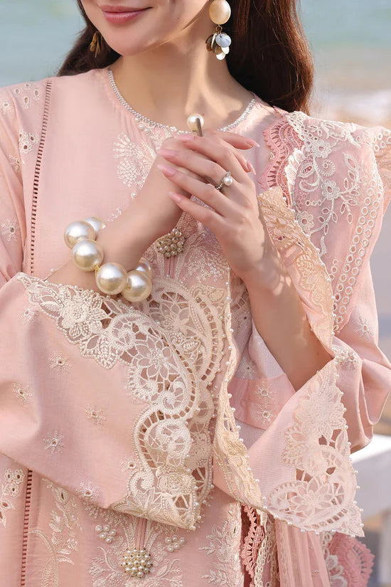 QALAMQAR-3PC LAWN EMBROIDERED SHIRT WITH KHAADI NET EMBROIDERED DUPATTA AND TROUSER-UR-3598