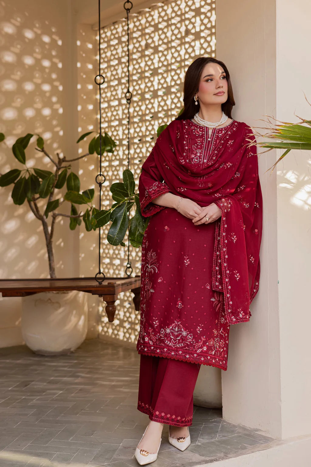 BATIK-3PC LAWN EMBROIDERED SHIRT WITH CHIFFON EMBROIDERED DUPATTA AND TROUSER-UR-4582
