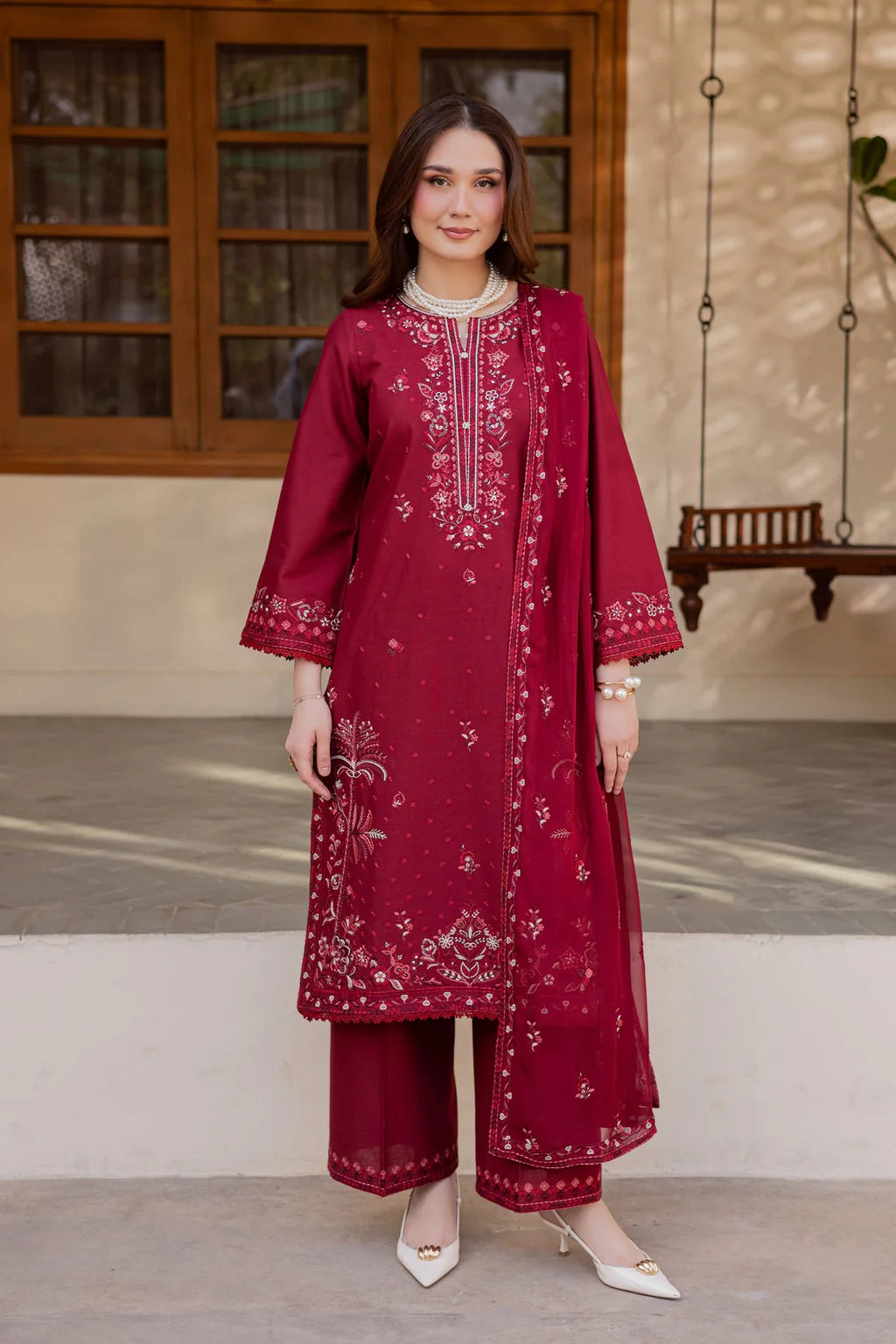BATIK-3PC LAWN EMBROIDERED SHIRT WITH CHIFFON EMBROIDERED DUPATTA AND TROUSER-UR-4582